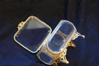 Antique Jewelry Casket Display Trinket Box Ormolu Filigree Beveled Glass photo