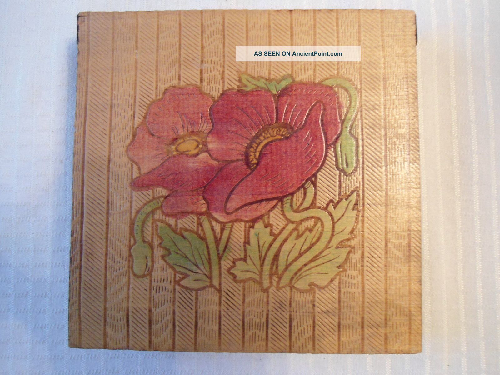 Vintage Hand Carved Wooden Hankerchief Box Boxes photo