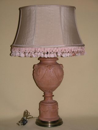 Terracotta Classical Style Urn Shaped Lamp W/ Ramsheads,  Roses & Swags photo