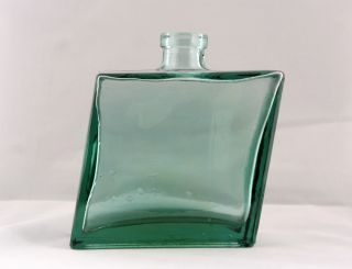 Rare Antique Vintage Leaning Slanted Green Glass Bottle,  With Bubbles,  Hand - Made photo