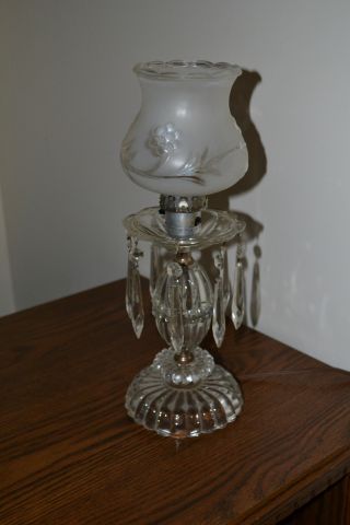 Antique Vintage Hurricane Globe Crystal Glass Prism Table Light Lamp Euc photo