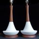 Pr Mid Century Danish Modern Ceramic Teak Lamps Textured Lamps photo 1