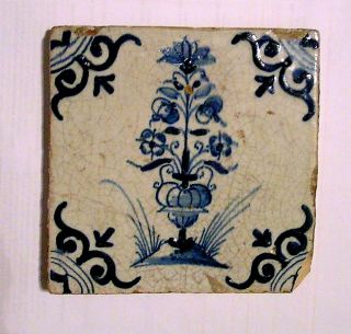 Tile,  Tegel,  Carreau,  Delft,  Antique 17th Century ± 1620,  Flowerpot In Blue Rare photo