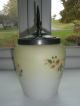 Antique Biscuit Jar Yellow W/ Pink Flowers Hand - Painted Metal Lid & Handle Jars photo 2