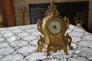 Early 1900 ' S Ornate Westclox Mantle Alarm Clock,  Cast Iron Bronze Finish photo
