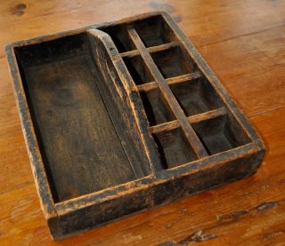 Large Antique Primitive Wood Tote Tray And/or Vintage Tool Box photo