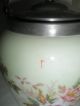 Antique Biscuit Jar Yellow W/ Pink Flowers Hand - Painted Metal Lid & Handle 2/2 Jars photo 9