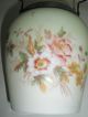 Antique Biscuit Jar Yellow W/ Pink Flowers Hand - Painted Metal Lid & Handle 2/2 Jars photo 8
