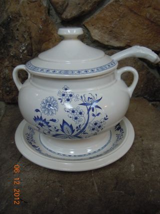 Mint Haeger 3203 Usa Soup Tureen Lid Underplate Ladle Blue Danube Discontinued~ photo