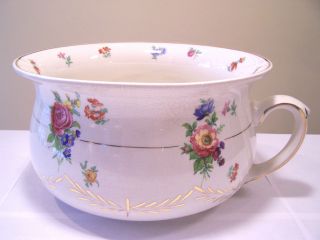 Antique Vintage England Porcelain Chamber Pot Slop Jar White Floral 5014 9 