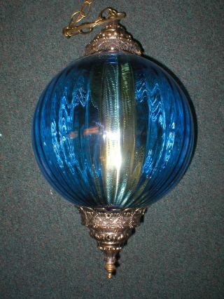 Vintage Retro Blue Mid Century Eames Era Swag Hanging Lamp Light Fixture Globe photo