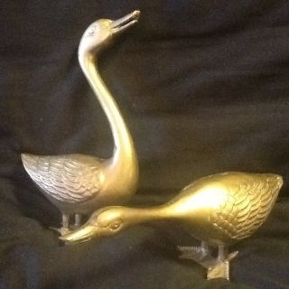 Vintage Cast Brass Geese Solid Brass Goose & Gander photo