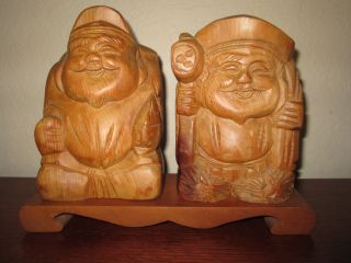 Japanese Gods Of Good Fortune Shichifujujin Wood Carved Statues photo