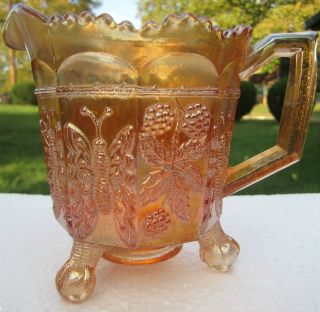 Antique 20 ' S Fenton Carnival Glass Pitcher Marigold Butterfly & Berry Blackberry photo