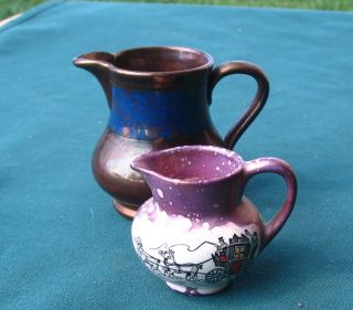 Old Pair England Luster Pottery Miniature Pitchers Castle & Allertons 14.  95 N/r photo