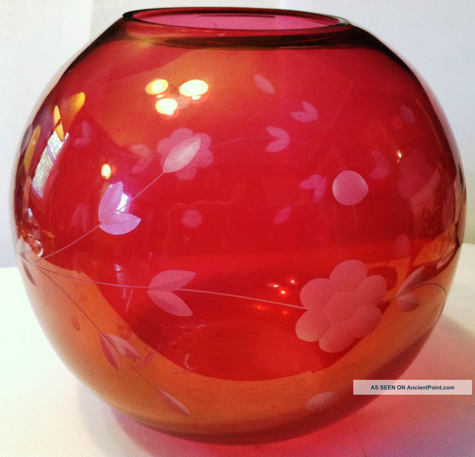 Ruby Red To Clear Cut Glass Bowl - Floral Bowls photo