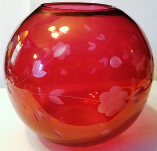 Ruby Red To Clear Cut Glass Bowl - Floral photo