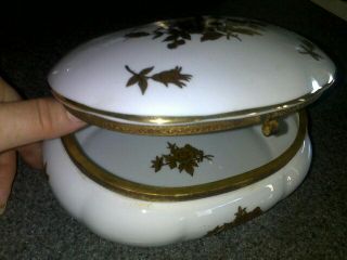 Porcelain Vanity Box~antique~gold Leaf~flowers~crossed Arrows~ex~beautiful~gift photo