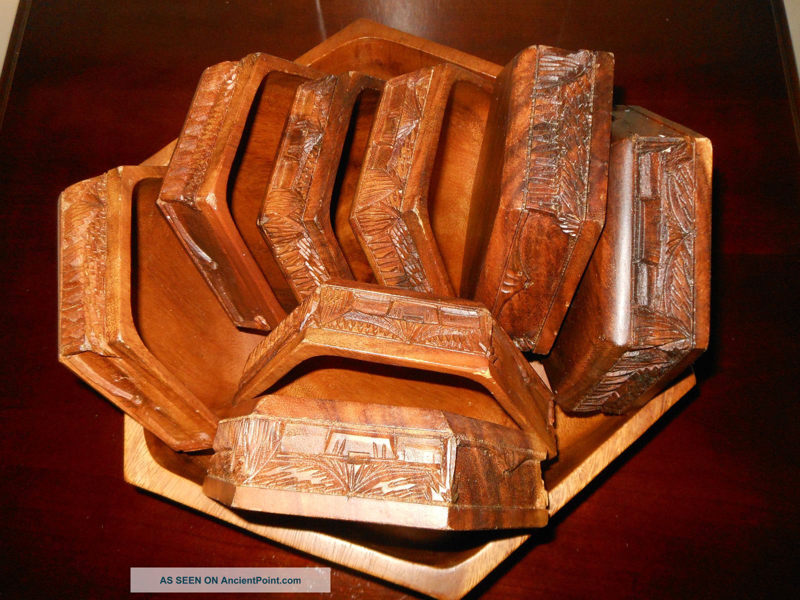 Antique Chinese Wooden Bowls Hand Craved One Of A Kind Bowls photo