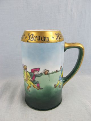 1911 Bavarian Porcelain Tankard Handpainted Nut Brown Ale Drinkers Signed photo
