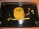 Antique Vintage Serving Tray Real Owl Feathers & 3 Owl Brooches Trays photo 4