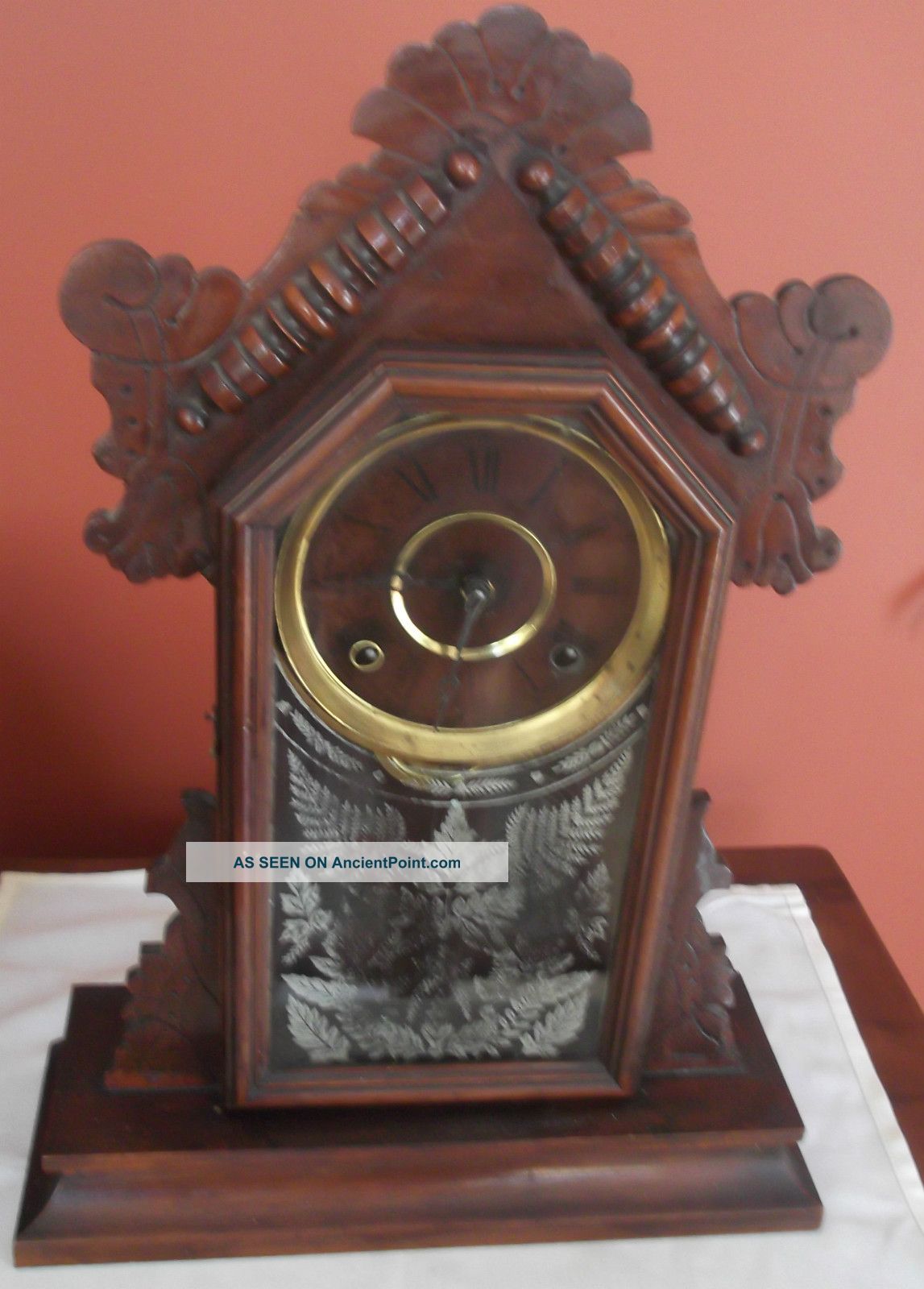 Antique East Lake Mantel Clock,  Glass Door With Etching Clocks photo