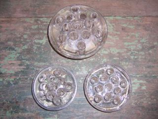 3 Vintage Glass Flower Frogs Clear Glass 11,  11 & 13 Holes photo