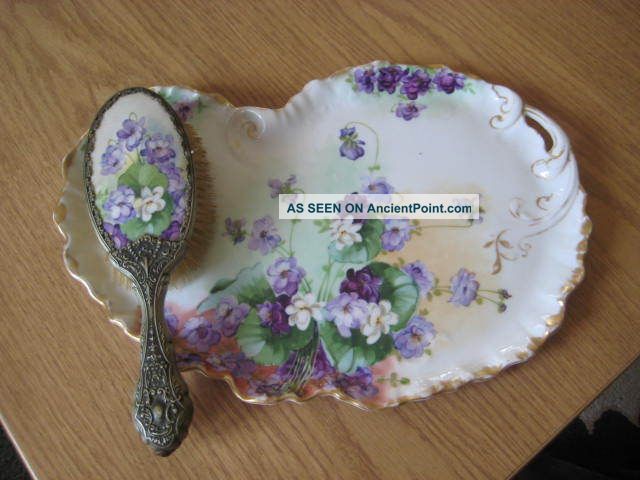 Limoges Hand Painted Dresser/vanity Tray W/brush Platters & Trays photo