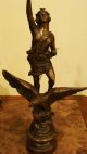 French Antique Bronzed Spelter 19th Sculpture Statue Woman Standing On An Eagle Other photo 7