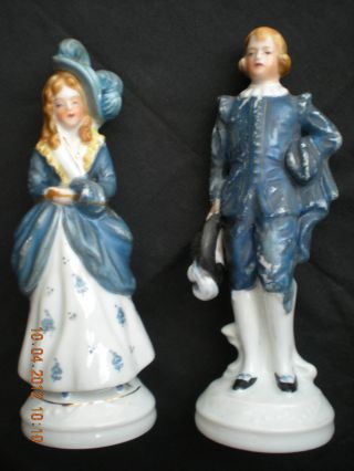 Vtg Antique Handpainted Victorian Porcelain Figurines/occupied Japan/blue/white photo