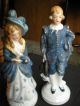 Vtg Antique Handpainted Victorian Porcelain Figurines/occupied Japan/blue/white Figurines photo 1