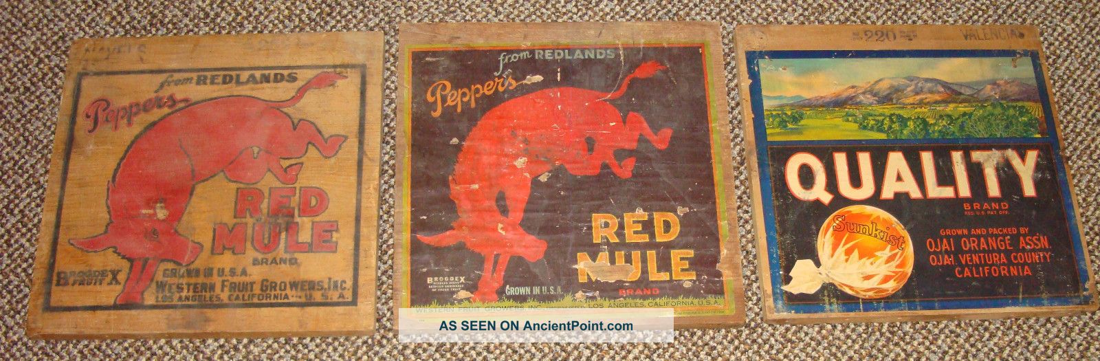 [vintage]~3 Orange Crate Ends~peppers Red Mule & Quality Brands~original Boxes photo