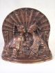 Antique Late 19th C.  Solid Copper Bookends / Oriental Couple W/ Fan Background Metalware photo 1