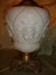Unbelievable Antique Victorian White Frosted Glass & Metal Cherub Oil Lamp Lamps photo 4