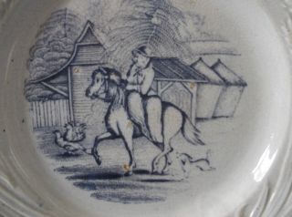 Early 19th Century Pearlware Child ' S Plate Depicting A Lady Riding Side - Saddle photo