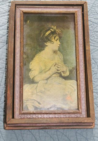 Antique Primitive Box With Girl On Front,  Painted,  Hinged Lid,  Early 20h Century photo