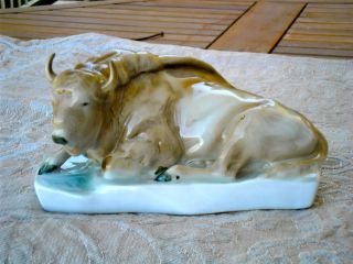 Large Zsolnay Bull - Hand - Painted - Made In Hungary - C.  1970s photo