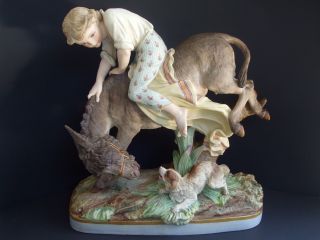 Large Rare Antique Copeland Porcelain Figurine Boy On Donkey & Dog 1883 photo