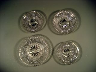 Early American Pattern Glass Cup Plates W/faceted Decoration 4 Ca 19th C. photo