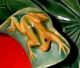 Unusual Antique Vintage Majolica Folded Leaf Bowl With Colorful Figural Frog Nr Bowls photo 3