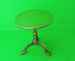 Antique Brass Miniature Tri Leg Tilt Top Table,  Dolls House? photo