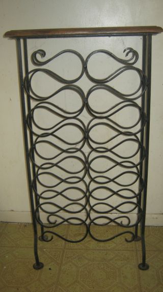 Very Old Wine Rack With Wrought Iron Body Cherry Wood Top Collectible photo