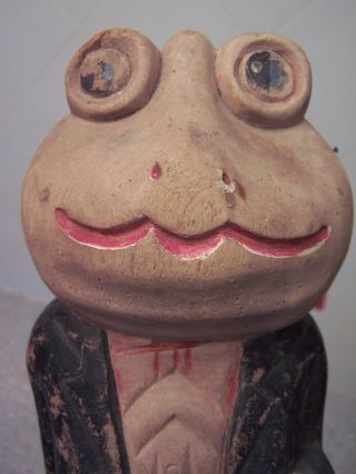 Early 1900s Hand Carved & Painted Wood Frog/toad Figurine/primitive Americana photo