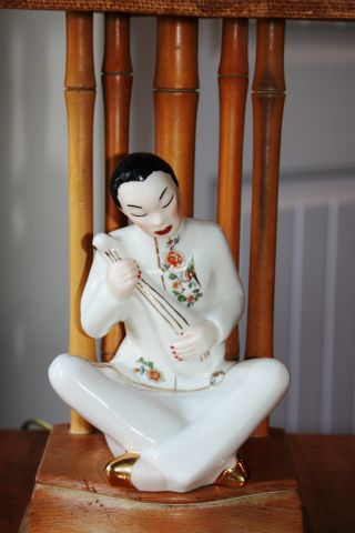 Mid Century Bamboo Hollywood Regency Porcelain Shade Lamp By Lea photo