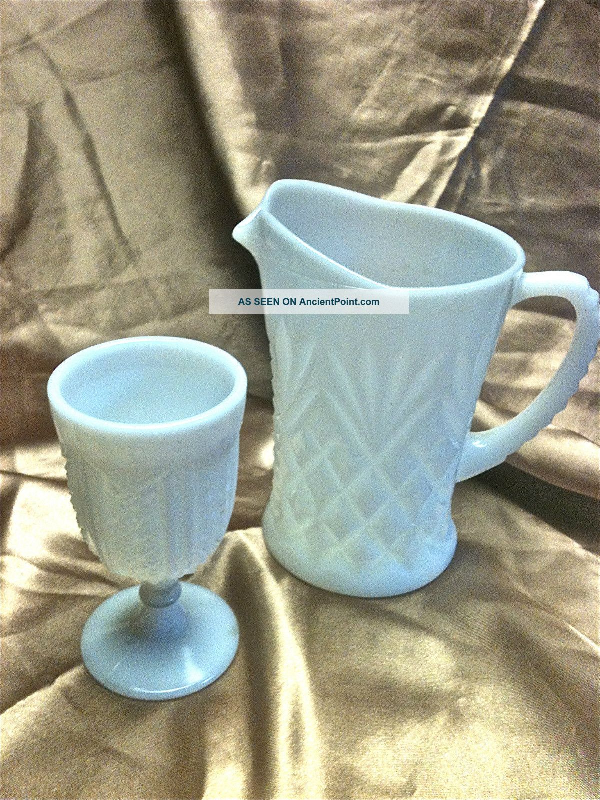 Vintage Antique White Milk Glass Pitcher And Glass Lot Pitchers photo