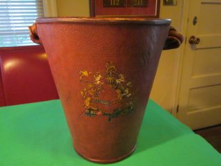 Antique English Leather/metal Bucket W Coat Of Arms photo