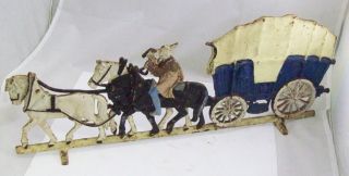 Rare Htf Vintage Cast Iron Door Stop Horses With Rider Pulling Wagon 24 