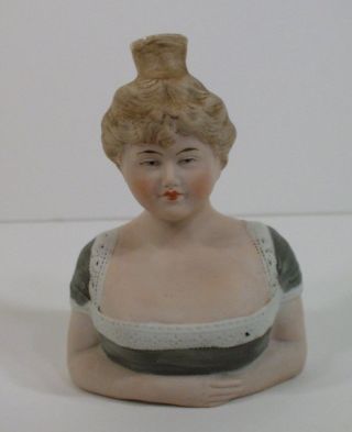 Antique German Bisque Naughty Figural Lady Perfume Bottle Half Doll photo