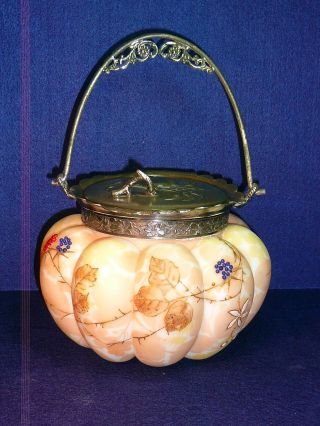 Antique Mount Washington Crown Milano Enameled Art Glass Cookie Jar Ca 1900 photo
