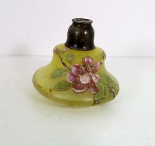 Rare Yellow Satin Glass Perfume Bottle With Hand Painted Flowers photo